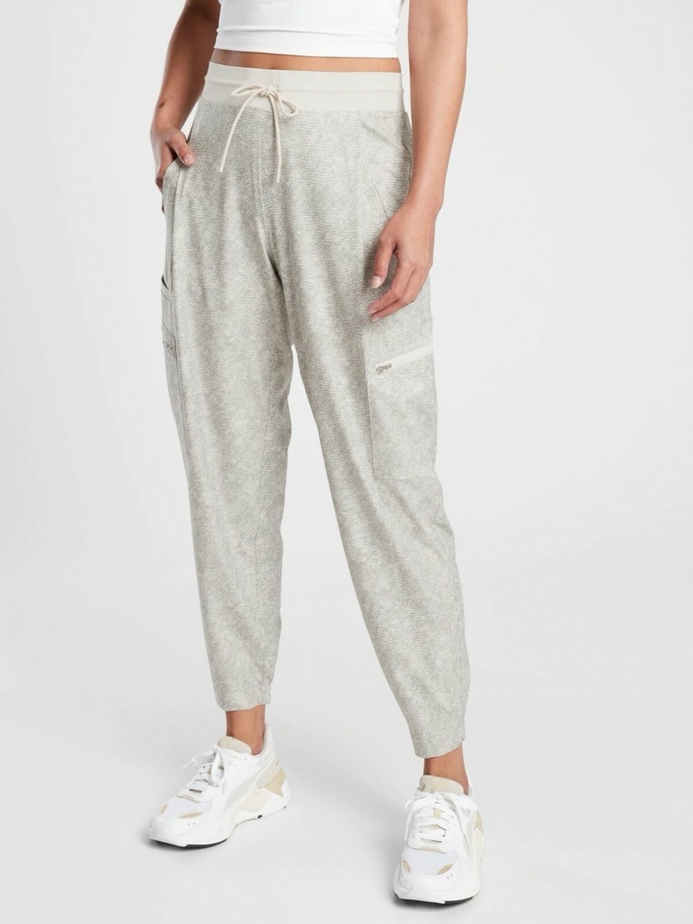 Athleta NWT Venture Printed Pant Viper Grey Joggers Athletic Bottoms Drawstring